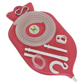 Enema Bag Kit for Colon Cleansing with Silicone Hose (2 Quart, Open Top) - Red