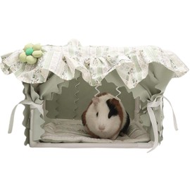 Copfeu Guinea Pig Bed, Small Animal Bed Guinea Pig Hideout Sleeping Bed for Chinchilla Hamster Rat Guinea Pig Tent with Cushion for All Seasons (Green)