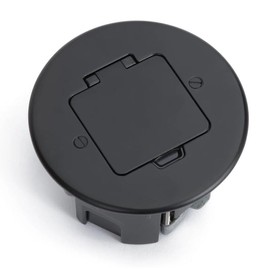 Lew Electric Round Wood Floor Box - Single 20amp Receptacle - Metal Top with Four Colors to Choose from. (Black)