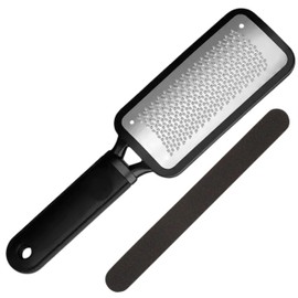 RJR Foot Rasp – Stainless Steel Surface Foot Scrubber with a Black Reusable Nail File for both Acrylic and Natural Nails - Foot File Pedicure Tool & Manicure Tool Together