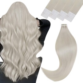 Vivien Blonde Tape in Hair Extensions Human Hair Platinum Blonde Hair Extensions Tape in Straight Tape in Human Hair Extensions 20PCs 50 Grams 20 inch #60A