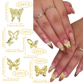 RODAKY 50PCS Butterfly Nail Charms - 3D Gold Butterflies for Acrylic Nails