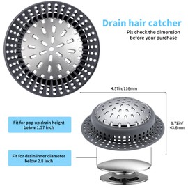 Aluvor Shower Drain Hair Catcher, Shower Drain Cover, Bathtub Drain Hair Catcher for Pop-Up & Regular Drains