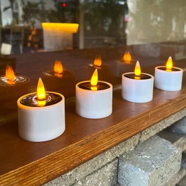 6 Pack Solar Power Tea Lights Outdoor Candle Flameless Flicker IP54 Waterproof Solar Table Lamp LED Candles with Dusk to Dawn Sensor for Lantern Garden Camping Party Home Christmas Decorations
