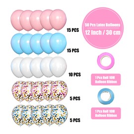 Balloons Pink and Blue Pack of 50 12 Inch Balloons Baby Shower Gender Reveal Balloons Baby Pink Light Blue Confetti Balloons for Girls Birthday Wedding Engagement Christening Mother's Day Decoration