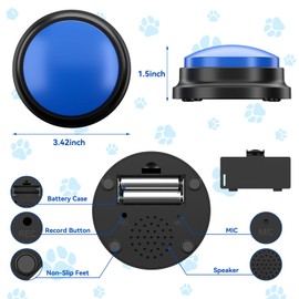 ZANTESR Dog Buttons Talk Training, 30 Second Record & Playback Interactive Dog Toys, Communication and Training Dog Presents, Dog Buttons Talk Training Multicolour Set of 4
