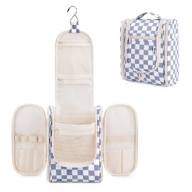 Narwey Travel Hanging Toiletry Wash Bag Makeup Cosmetic Organizer for Women (Grayish Blue Checkerboard (Small))