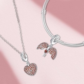Annmors - Dijes de plata esterlina 925 para cadena de seguridad con clip, aptos para pulseras y collares, cuentas con circonia cúbica 5A, regalo para Navidad o Día de la Madre, para mujeres, Plata