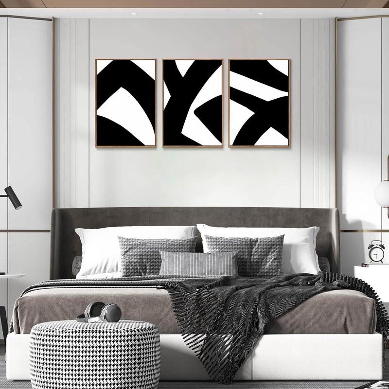 OIQArtOIQ Framed Abstract Canvas Wall Art, Black and White Wall