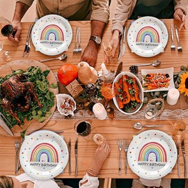 YRsorn Rainbow Decoration Children's Birthday - Rainbow Party Tableware Birthday, Children's Birthday Table Decoration, Rainbow Napkins Birthday for Birthday Party Girls Boys, 10 Guests