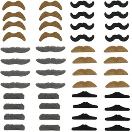 48 Pieces Fake Mustaches Beard, Self Adhesive Costume Accessories Novelty Mustache Fiesta Party Supplies for Masquerade Party