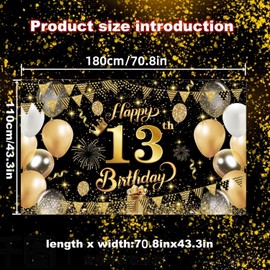 Yuanbigtai Birthday Party Decoration Extra Large Fabric Black Gold Sign Poster for Anniversary Photo Booth Backdrop Background Banner (13th Black Gold)