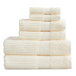 Springtree Home 100% Cotton Towel Set 6 Piece Set | Super Soft & Absorbent Quick-Dry 2 Bath Towels 2 Hand Towels & 2 Washcloths |Textured and Durable Cotton | Krista Collection (Cream)
