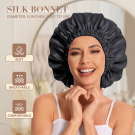 Satin Bonnet Silk Bonnet Hair Bonnet for Sleeping-Slouchy Beanie Hat Satin Sleep Cap for Women's Natural & Curly Hair(Black&Brown)