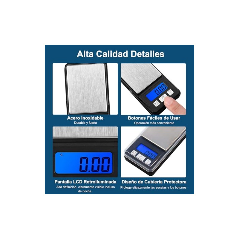 Báscula Digital de Bolsillo, Báscula de Precisión, 200g/0.01g, Equipado con
