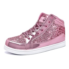 IGxx Men Glitter Shoes Women Sparkly Sneakers High Top Bling Sequins Boots Shiny Fashion Party Disco Retro Metallic Pink Shoes Men 9.5