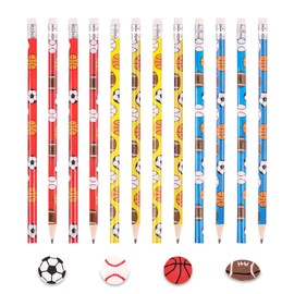 Caelura Pack of 12 Pencils with Eraser, Football Party Bag Boys, Pencil HB with 4 Erasers, Wooden Pencils for School, Stationery, Children's Birthday Party Favours, Back to School