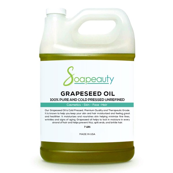 GRAPESEED OIL Cold Pressed Unrefined | 100% Natural Available in Bulk | Carrier for Essential Oils, Face, Skin, Hair Moisturizer, Soap Making | 7 LBS