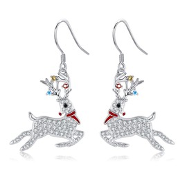 Reindeer Earrings S925 Sterling Silver Zirconia Reindeer Reindeer Dangle Earrings Christmas Reindeer Jewellery for Women