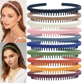 LAPOHI Headbands for Women Girls 10 PCS Colorful Fashion Effortless Plastic Headbands with Teeth No Slip Comb Headbands Hair Bands for Women Men Teen Girls