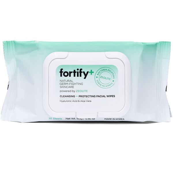 Fortify Natural Germ-Fighting Skincare - Facial Wipes - Skin Protecting + Cleansing | Helps Protect, Hydrate & Refresh skin | Clean Beauty | Made in Korea - 30 Count