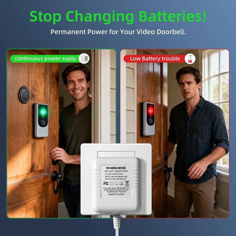 24V AC Doorbell Transformer - 18ft Long Cable Adapter, Universal