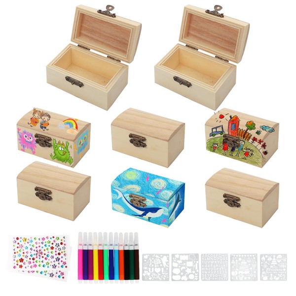 ZWQLZG 8pcs Mini Wooden Treasure Chest, Wooden Treasure Chest with