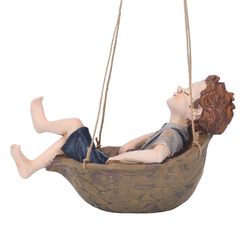 Hanging Boy Statue Hand Painted Rainproof Windproof Resin Outdoor Hanging