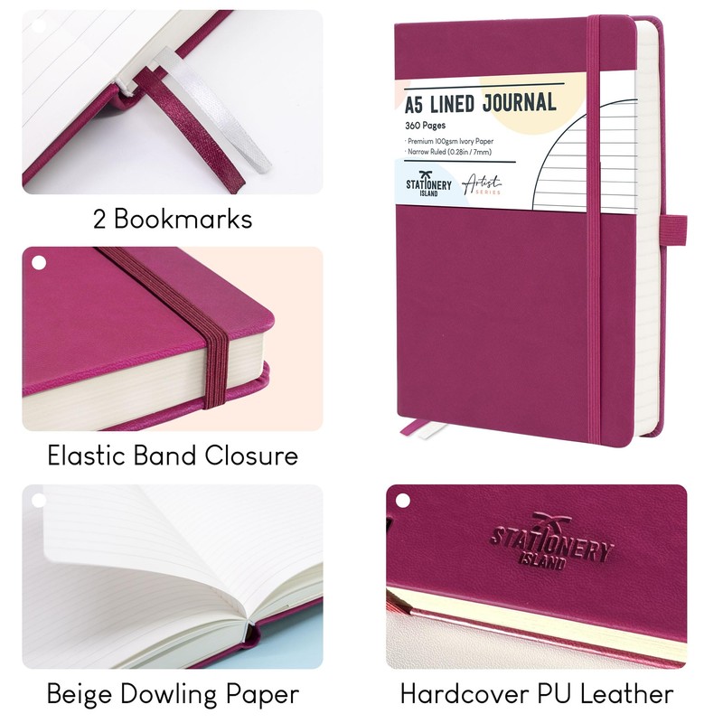 STATIONERY ISLAND A5 Lined Notebook, 360 Pages Thick Journal Notebook,