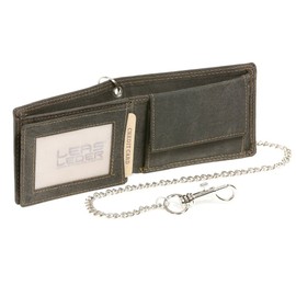 Small Wallet for Men and Woman with chrome chain Biker wallet horizontal format Vintage-Style LEAS MCL, Genuine Leather, black - ''LEAS Chain-Series''