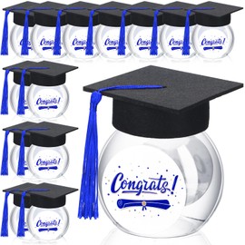 Mimorou 12 Sets Graduation Cap Candy Jars Boxes Favors Bulk Plastic Graduation Chocolate Gum Bottles Containers Class of 2025 High School Party Gifts for Guests(Blue)