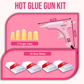 AMAZZEO Hot Glue Gun and Sticks Set - Fast Heating Hot Glue Gun Kit with 40 Glue-Sticks and 5 Finger Caps, 1.5m Cord, Mini Glue-Gun-Kit for Kids DIY School Craft Projects and Quick Repairs 20W