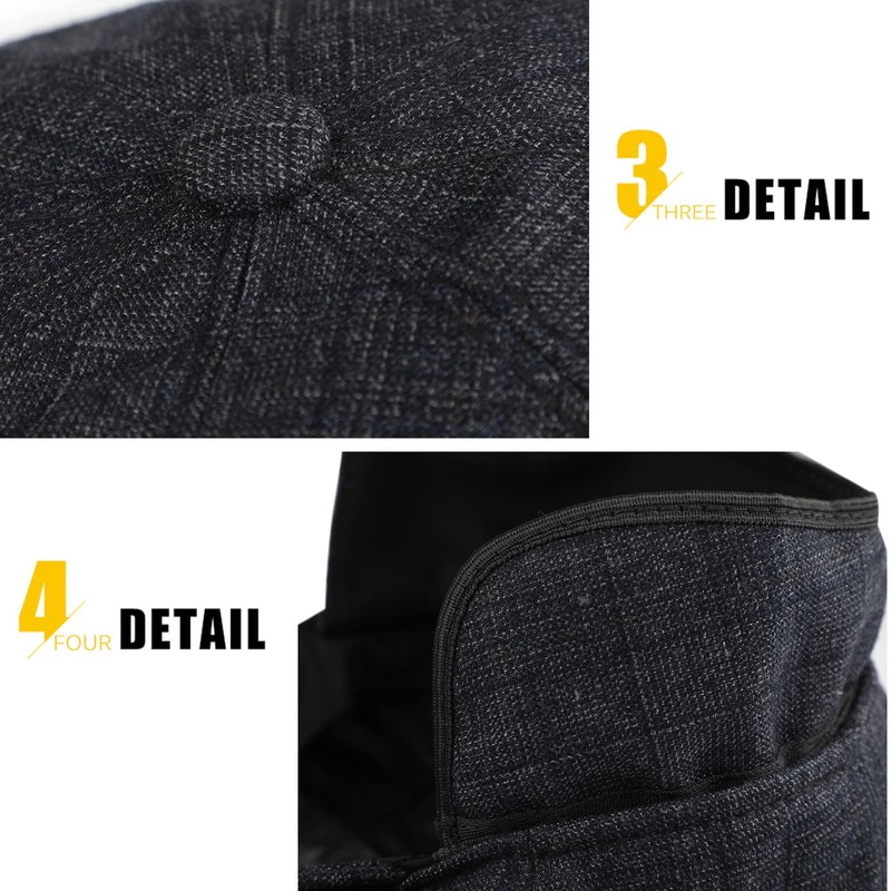 Superora Men's Flat Cap Herringbone Tweed Newsboy Cap Herringbone, navy