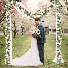 Zerzsy 2PCS Flower Garland Decoration,6.6Ft Artificial Rose Eucalyptus Vine,Champagne Floral Greenery Garlands for Table Home Wedding Mantle Party (Champagne)