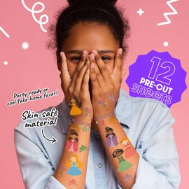 Big Dot of Happiness Princess Temporary Tattoos for Kids' Party Favors, Princess Party Activity for Girls' Birthday, Set of 12 Tattoo Sheets – 60 Total Tats