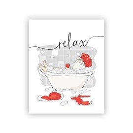 heilkee Funny Christmas Bathroom Decor Wall Art Red and White Christmas Decor Relax Sign Santa Claus Pictures Funny Christmas Gifts(UNFRAMED 8x10in)