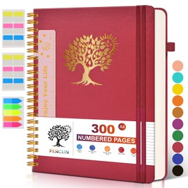 Large Spiral Notebook Journal for Women Men - 300 Numbered Lined Pages, College Ruled, A4 Hardcover Spiral Bound Notebook for School, Work, Note Taking, Writing, Leather Spiral Journal 8.5"x11"