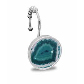 Shower Curtain Hooks 12 Pcs, Aqua Blue Turquoise Geode Agate Mineral Stone Pattern Stainless Steel Rust Proof Rolling Shower Curtain Rings, Decorative Shower Curtain Hooks Hangers for Bathroom