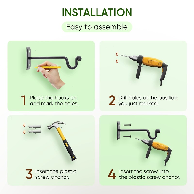 Idzo Black Plant Hooks for Wall 7.5 inch, Hanging Capacity