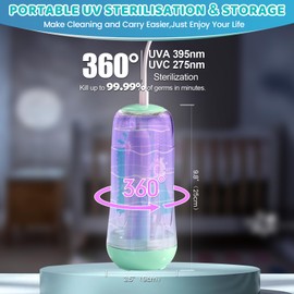 IvyWind Electric Travel Baby Bottle Brush Set with Storage Box, Automatic Bottle Cleaner Brush Kit with Silicone Bottle/Nipple/Straw Brush, Milk Frother Electric and Drainage Rack, Rechargeable, Green