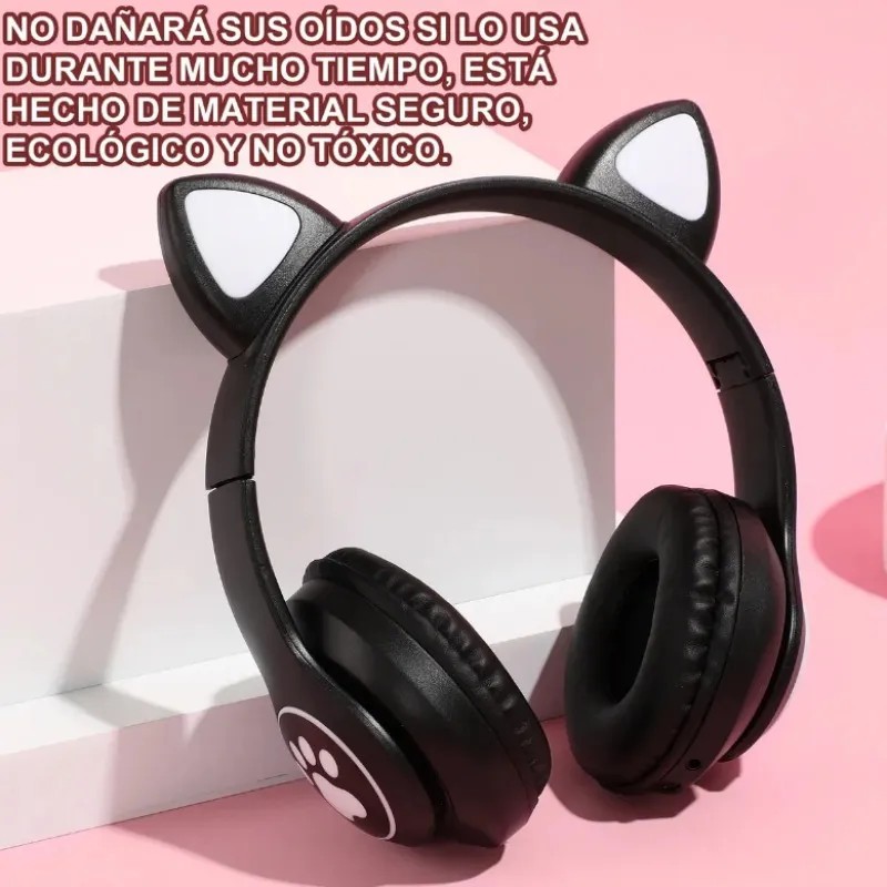 Hortahortamx Audifonos Infantiles Orejas De Gato Led - Bluetooth 5.4,