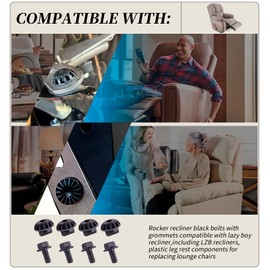 XYgdhqpt ​​4Pcs Rocker Recliner Black Bolts with Grommets Compatible with Lazy Boy Recliner, Including LZB Recliners (Plastic Leg Rest Components for Replacing Lounge Chairs)​​