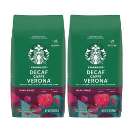 Starbucks Decaf Ground Coffee, Caffè Verona, Dark Roast Decaffeinated Ground 100% Arabica Coffee, Notes of Dark Cocoa & Caramelized Sugar, 12-Ounce Bag (Pack of 2)