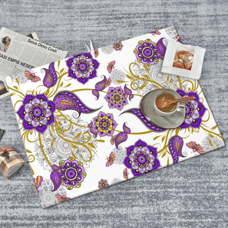 Purple Flower Kitchen Drying Mat Boho Floral Microfiber Dish Drainer