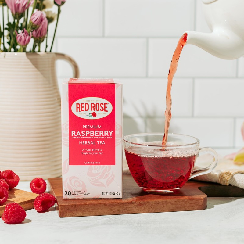 Red Rose Raspberry Herbal Tea Refreshing & Fruity Brewed Naturally