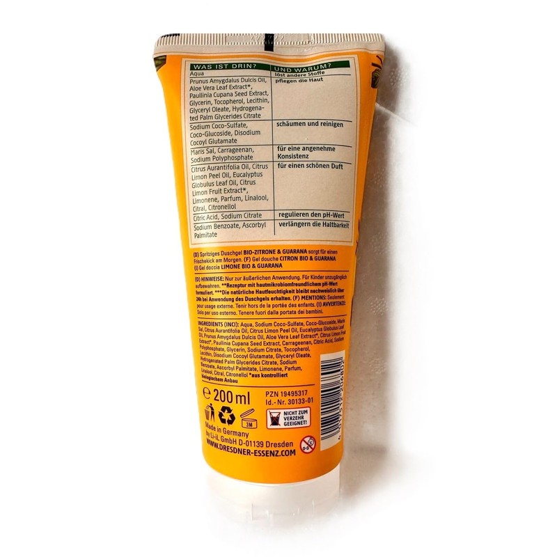 Dresdner Essenz Shower Gel Organic Lemon & Guarana and Organic