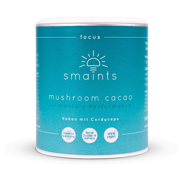 smaints Mushroom Cacao with Cordyceps Sinensis Extract, CDP Choline, Ginkgo, Vitamin B5 - Vital Mushrooms Coffee Alternative - Nootropic