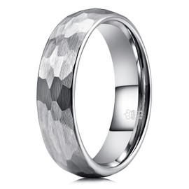 THREE KEYS JEWELRY Mens Womens Tungsten Carbide Unisex Wedding Hammered Bands Rings for Men Women 6mm/8mm Comfort Fit Vintage Silver/Personlized Rings/Custom Rings, 6.5, Metal, No Gemstone