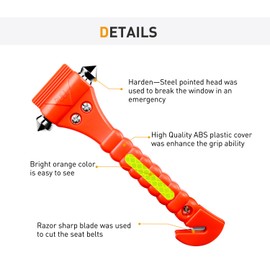 GOOACC Car Hammer Seatbelt Cutter Auto Car Hammer Breaker Window Breaker Emergency Escape Tool Life Saving Survival Kit, 2 PCS