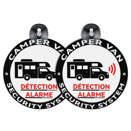 Ancable Camper Van Alarm Stickers with Suction Cup - Set of 2 - Diameter 15cm - Indoor Use - Easily Removable - Ideal for Motorhomes